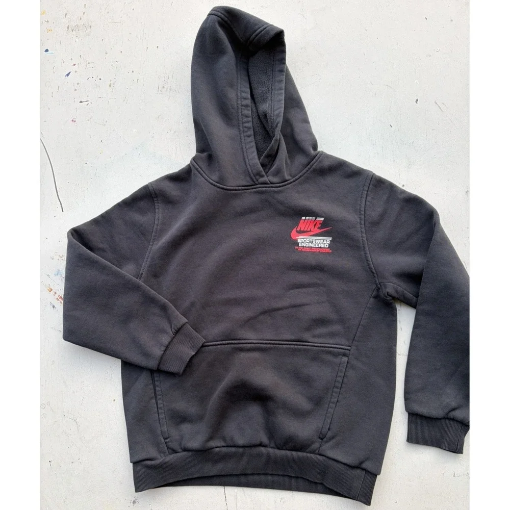 Kid's Nike Hoodie Black Swish Logo L Spell-Out Street Check Casual Street Sports